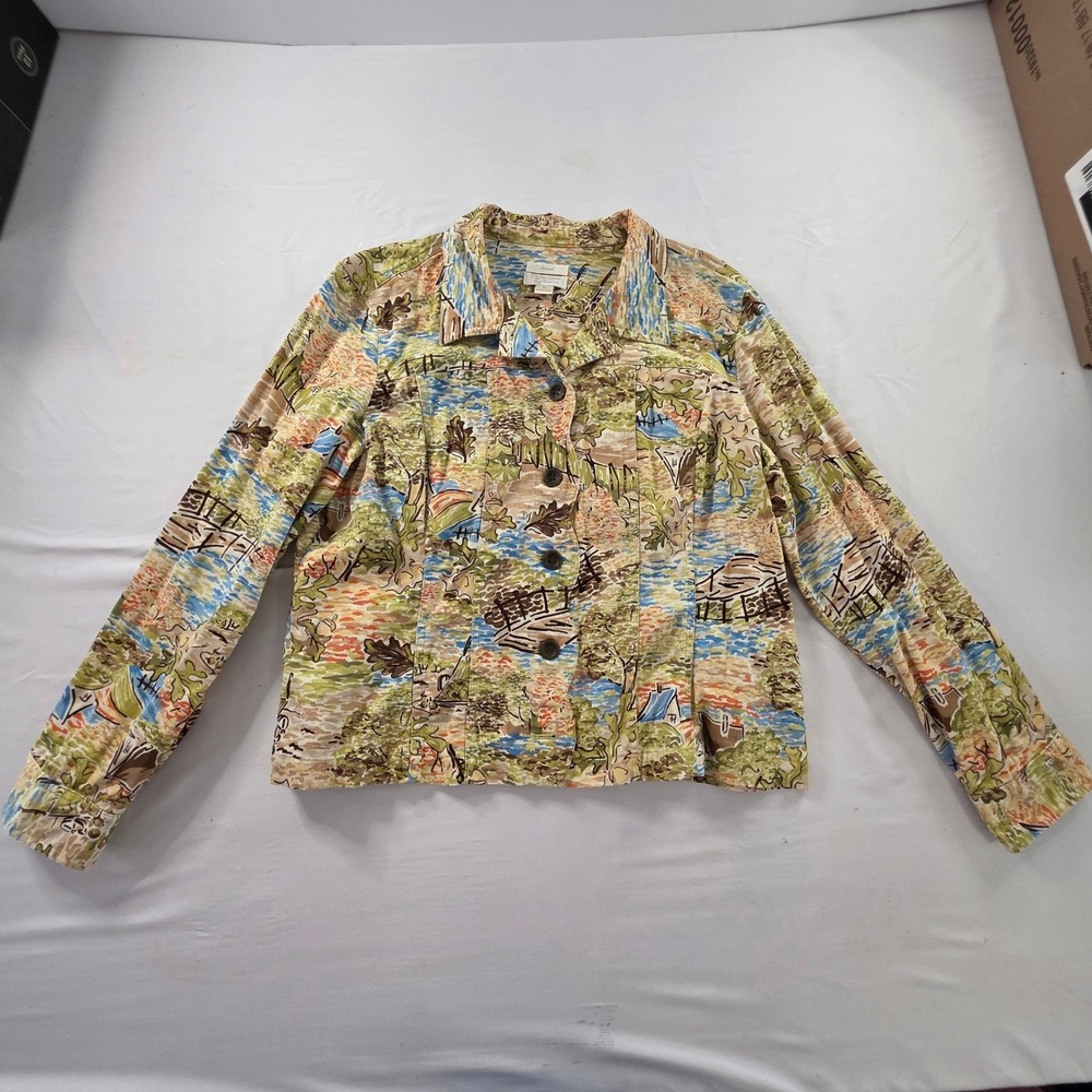 Novelty Scenic Landscape Print Jacket XL 2008 Artsy Teacher Cottagecore 00s - Picture 2 of 8